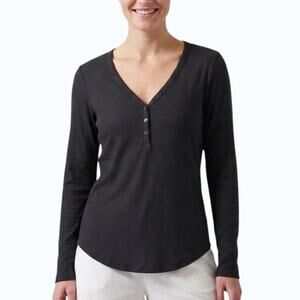 Athleta Wind Down Sleep Top Black Ribbed Henley Women Size L NWT